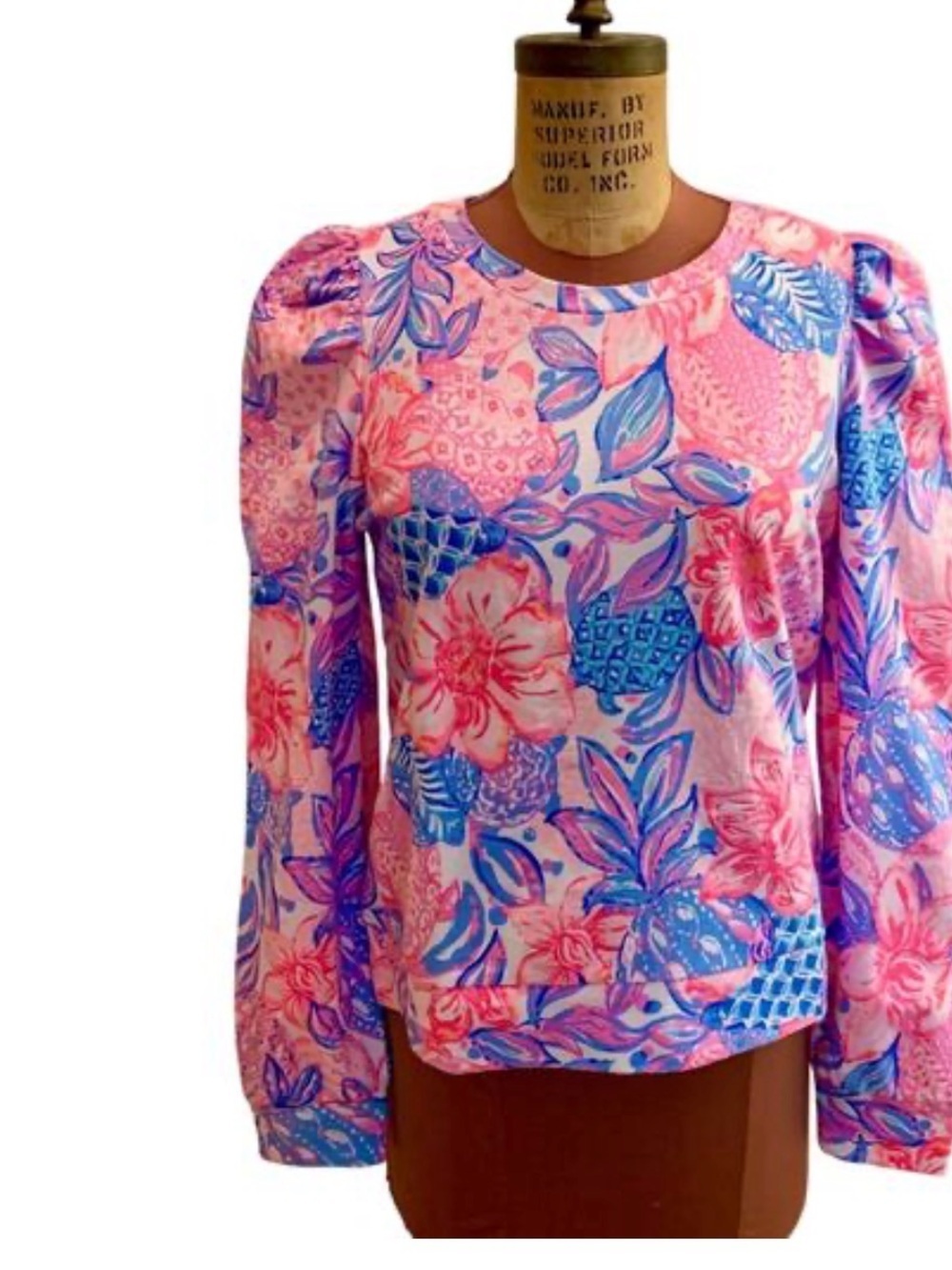 Lilly Pulitzer Pink & Blue Floral Puff-Sleeve Sweatshirt